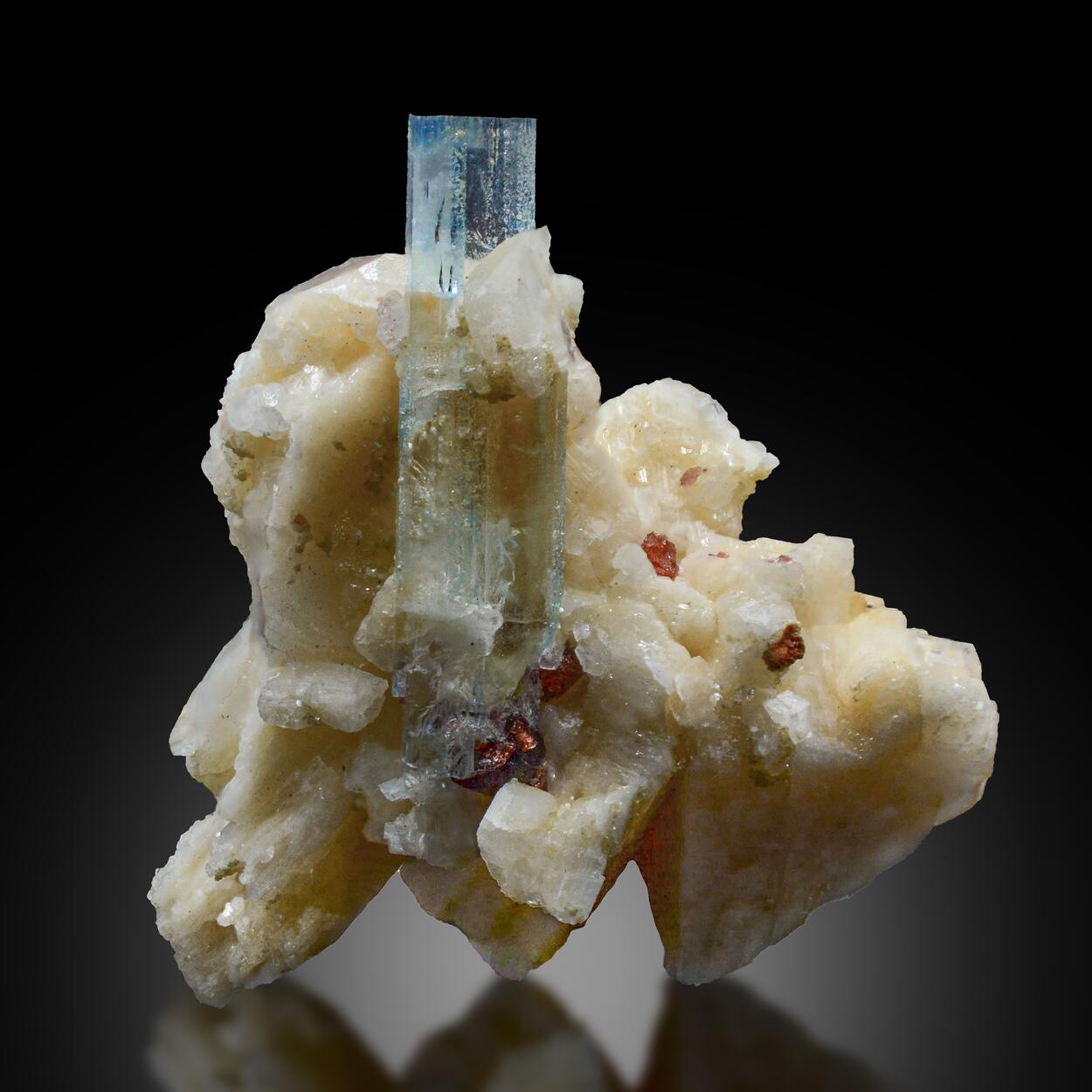 Aquamarine & Garnet On Albite