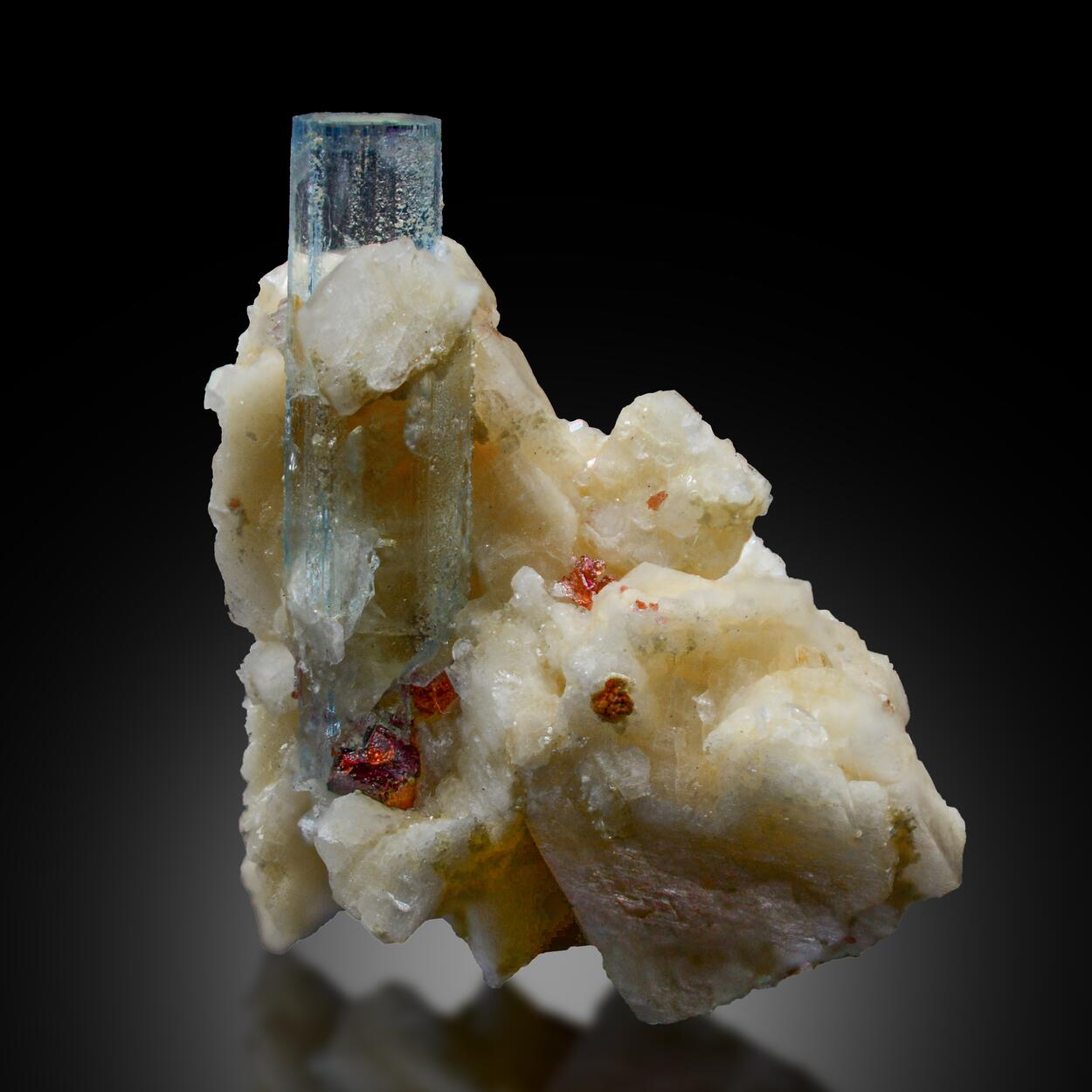 Aquamarine & Garnet On Albite