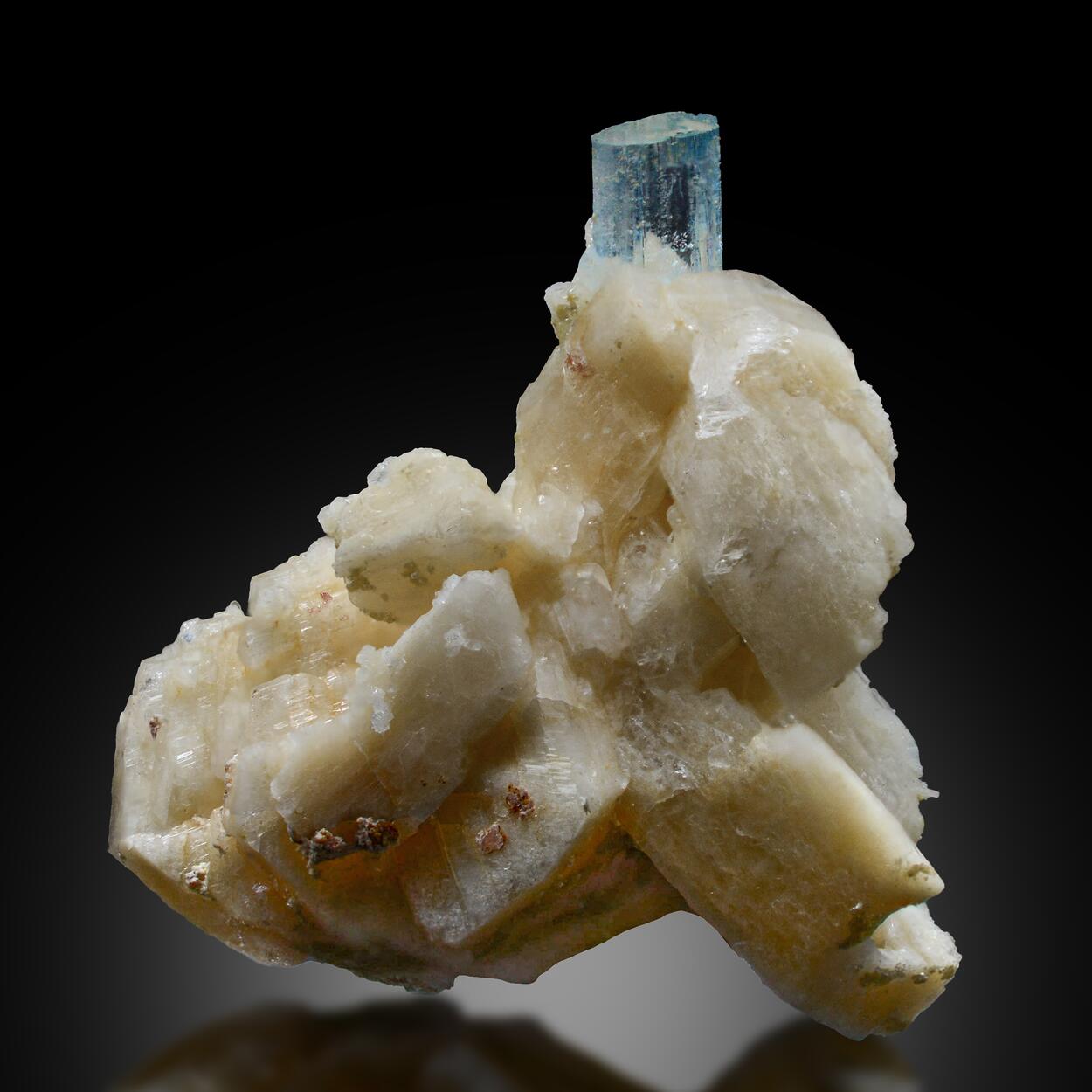 Aquamarine & Garnet On Albite