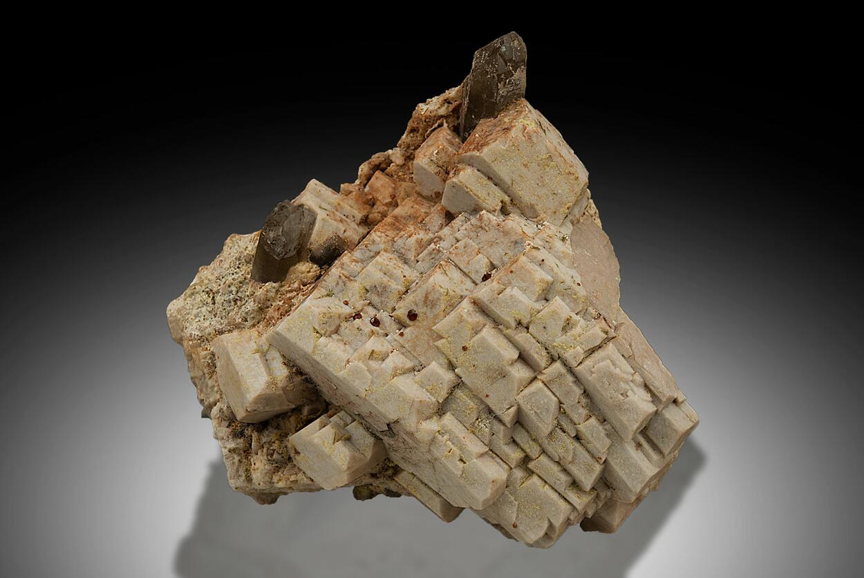 Spessartine On Microcline & Smoky Quartz