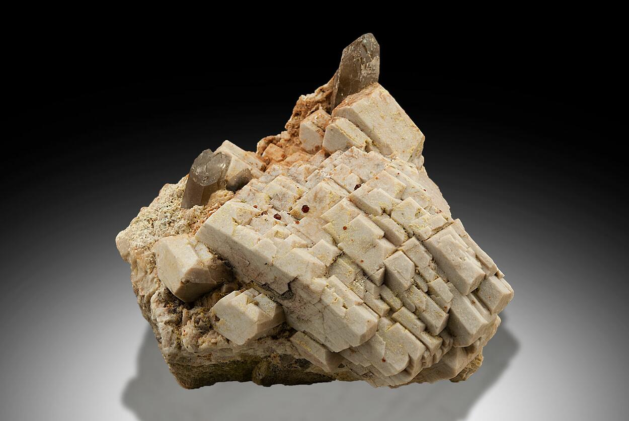 Spessartine On Microcline & Smoky Quartz