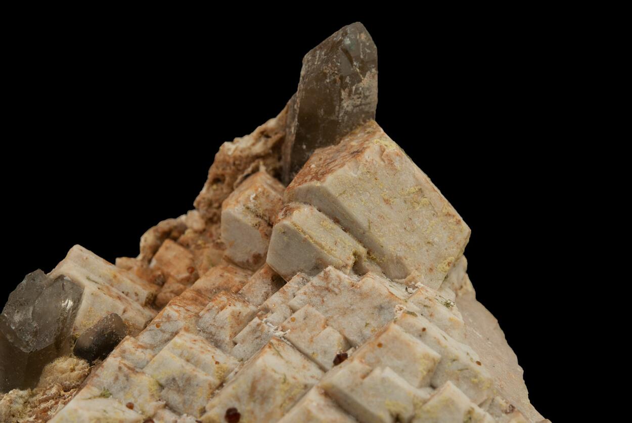 Spessartine On Microcline & Smoky Quartz