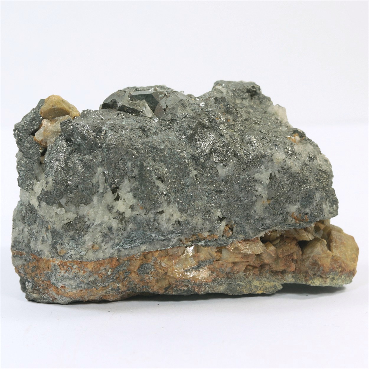 Native Antimony With Tetrahedrite & Siderite & Quartz