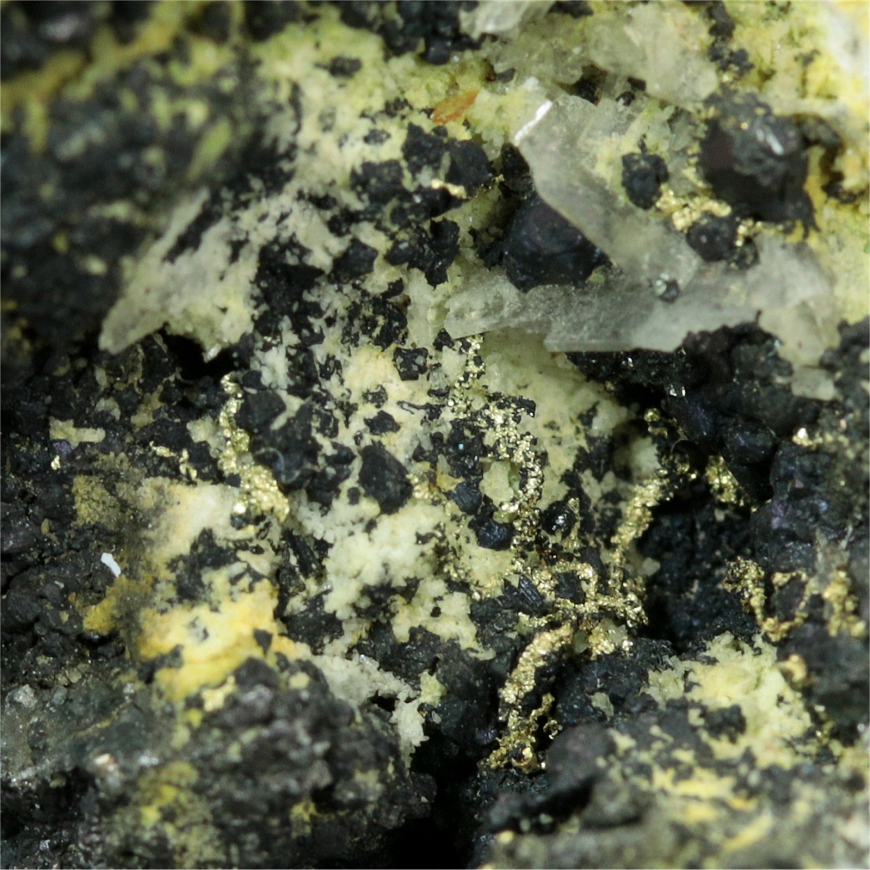 Native Gold Var Electrum With Covellite Pyrite Baryte Quartz & Chalcopyrite