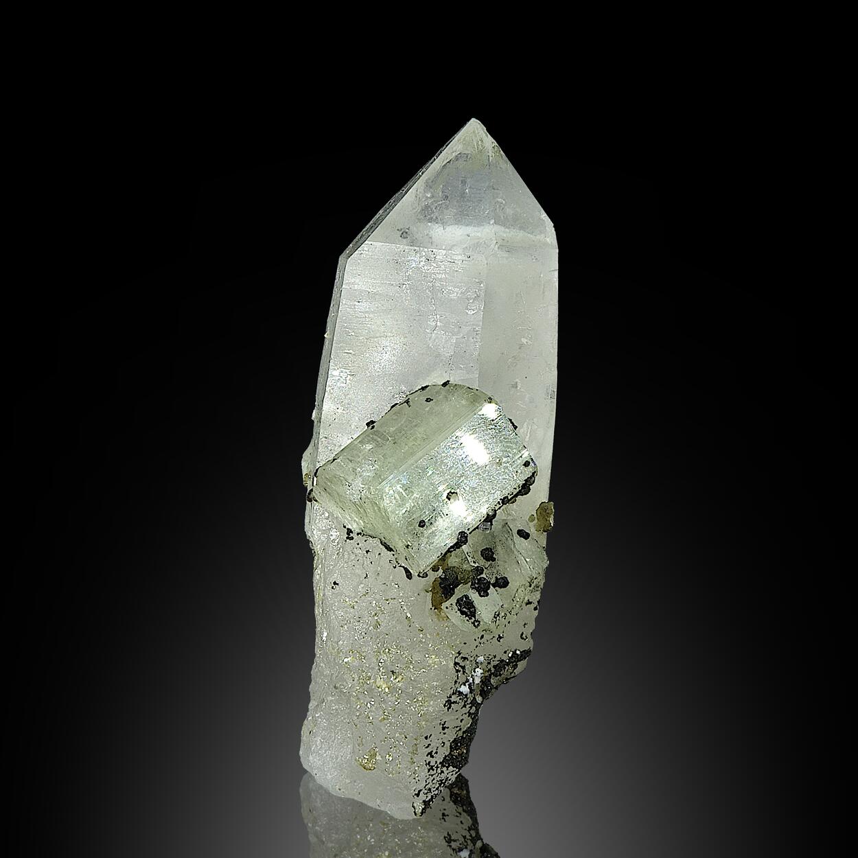 Apatite On Rock Crystal