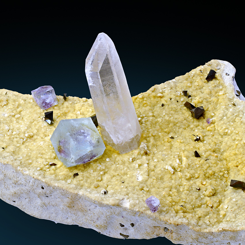 Fluorite & Rock Crystal Arsenopyrite