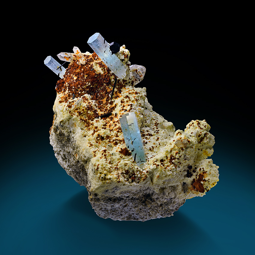 Beryl Var Aquamarine & Schorl On Microcline