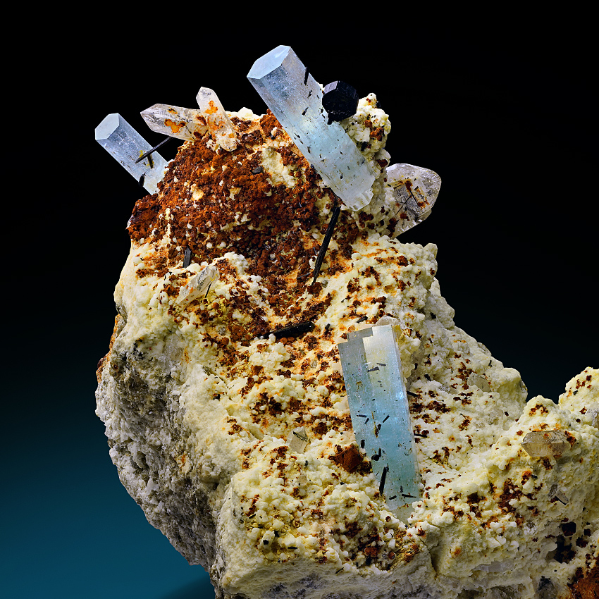 Beryl Var Aquamarine & Schorl On Microcline