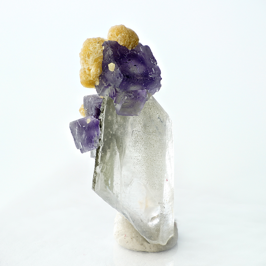 Fluorite Siderite On Rock Crystal