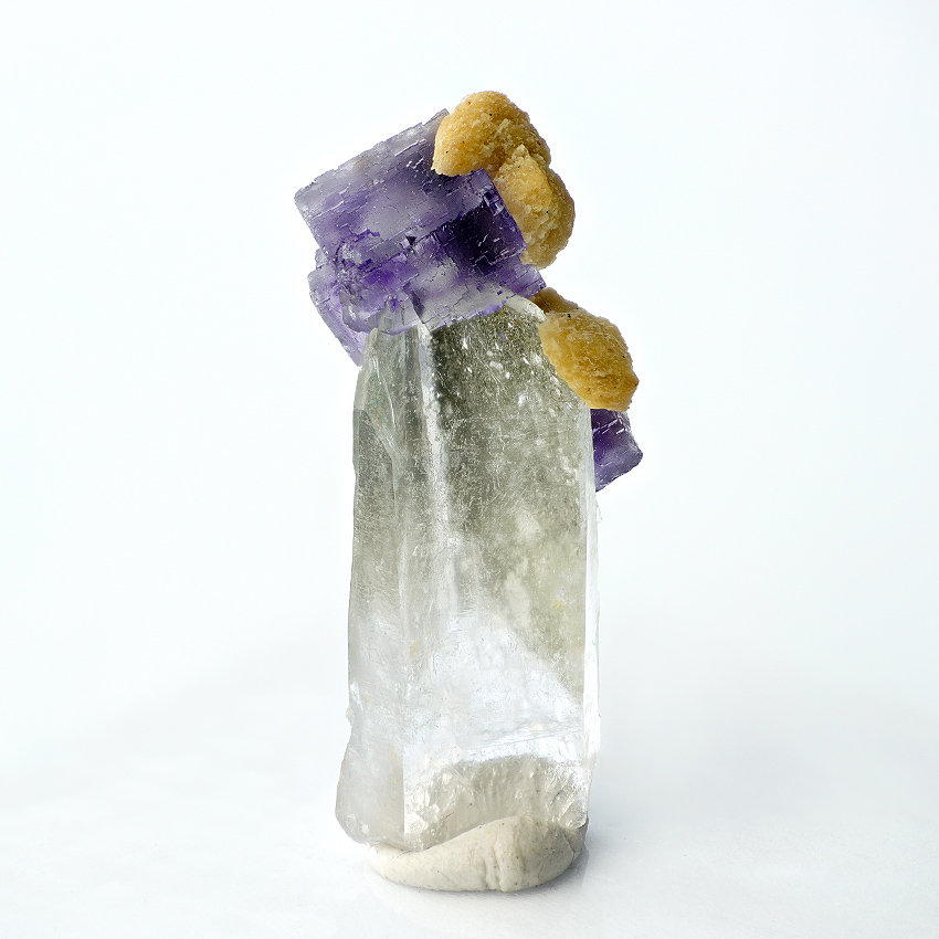 Fluorite Siderite On Rock Crystal