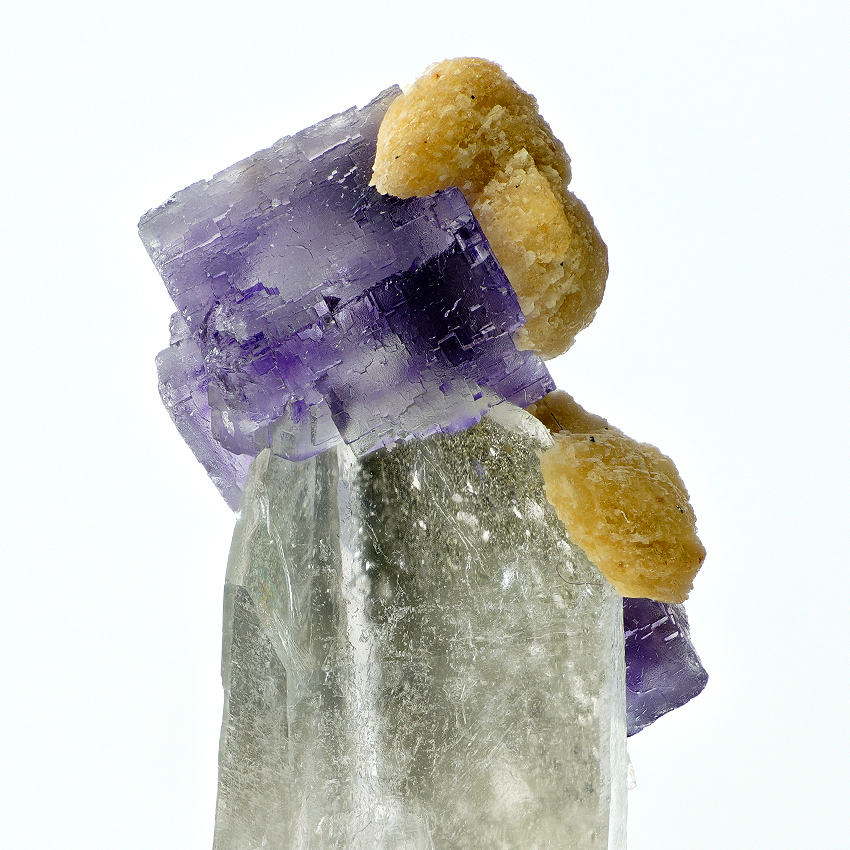 Fluorite Siderite On Rock Crystal