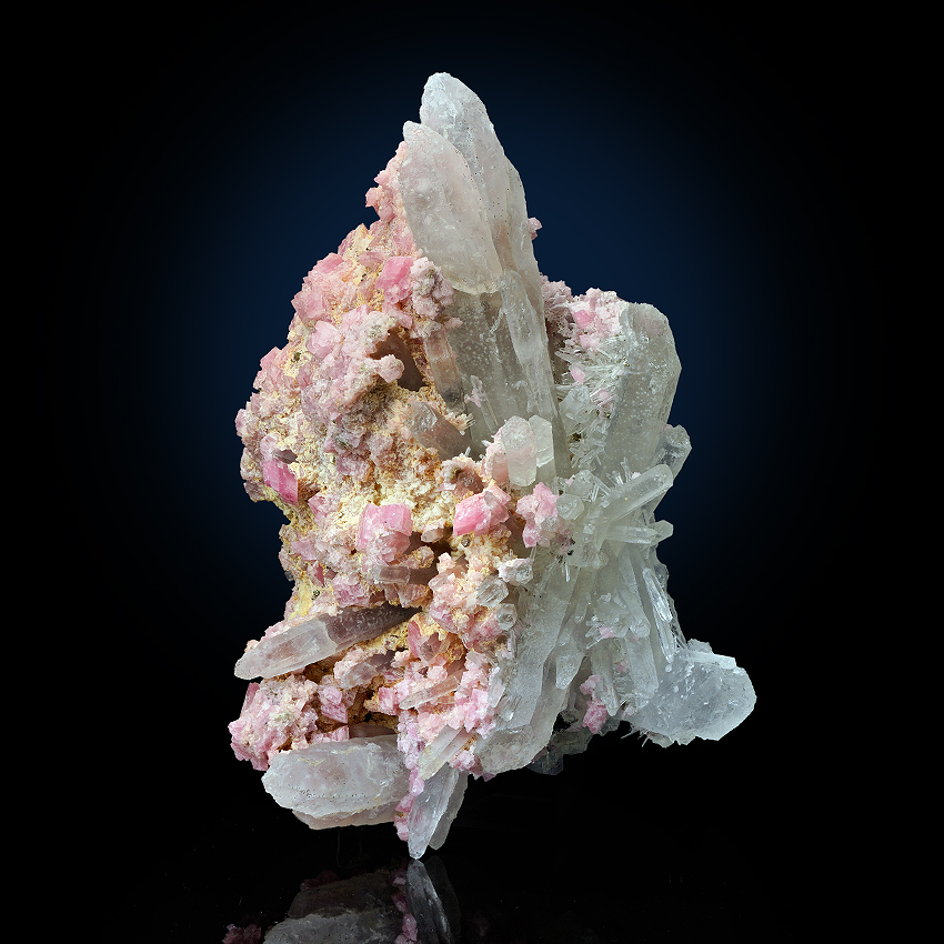 Rhodochrosite Pyrite On Rock Crystal
