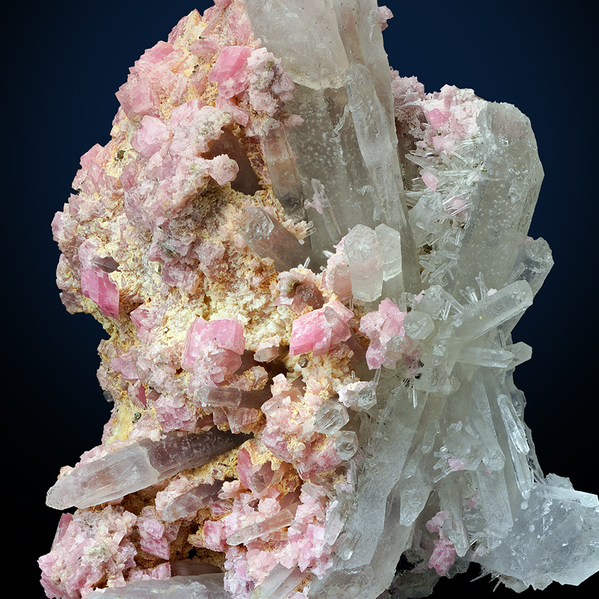 Rhodochrosite Pyrite On Rock Crystal