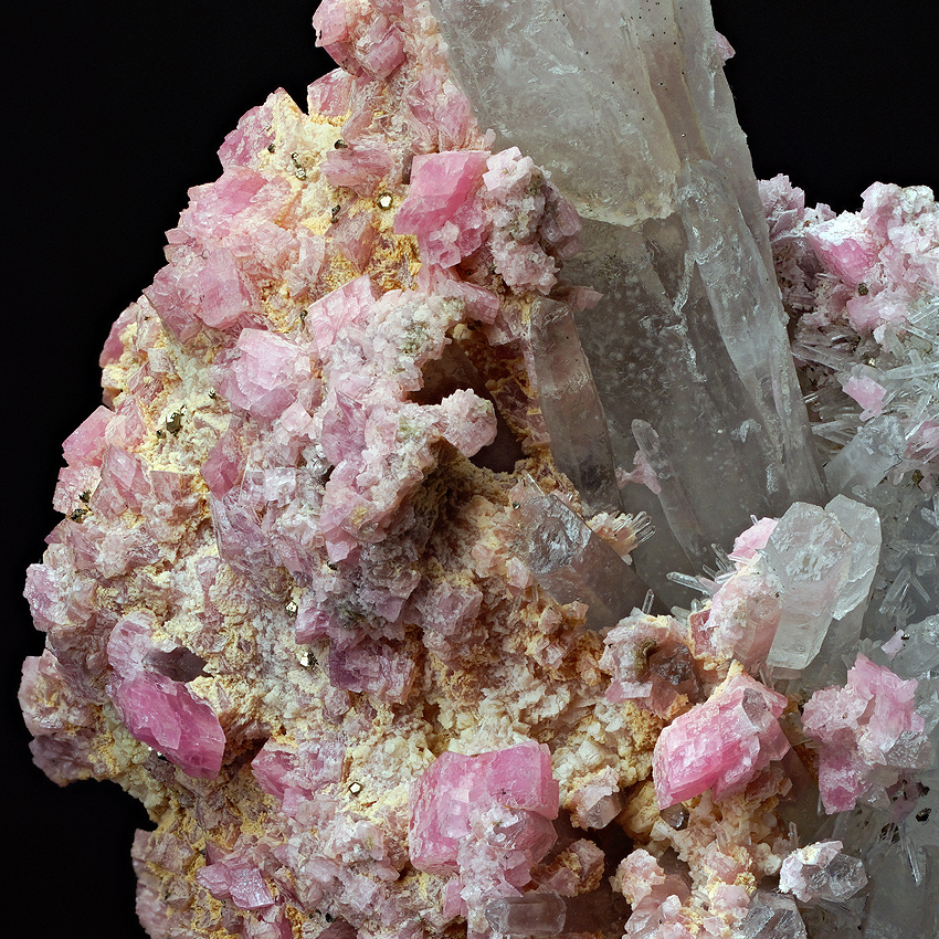 Rhodochrosite Pyrite On Rock Crystal