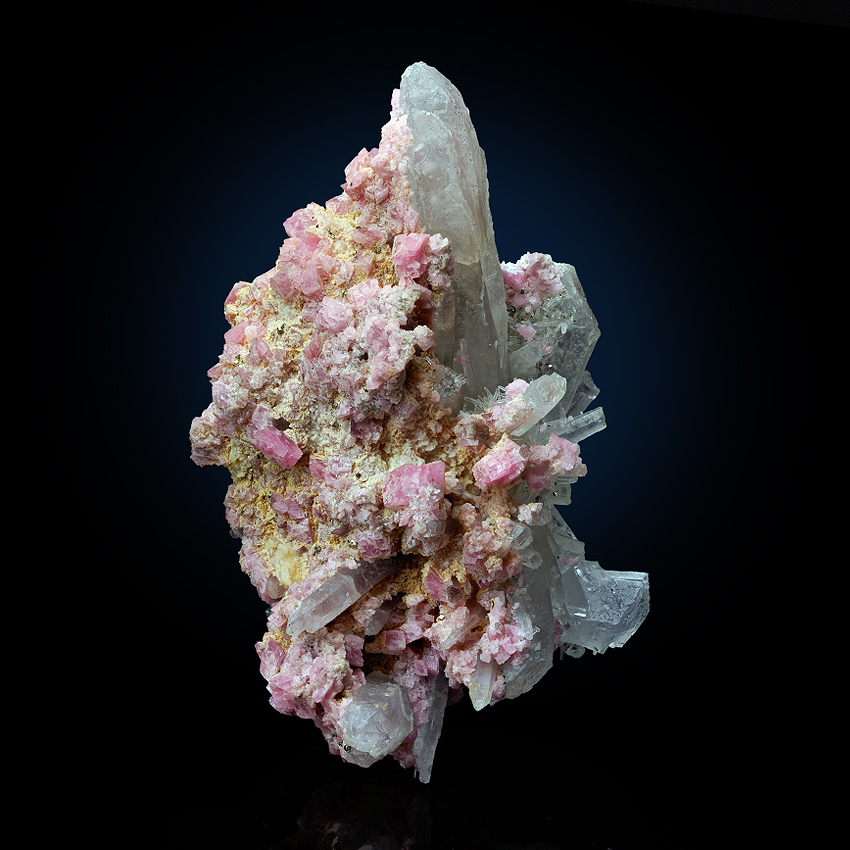 Rhodochrosite Pyrite On Rock Crystal