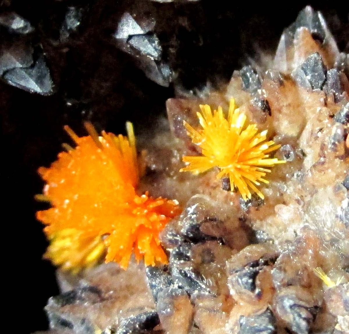 Boltwoodite On Calcite & Pyrolusite