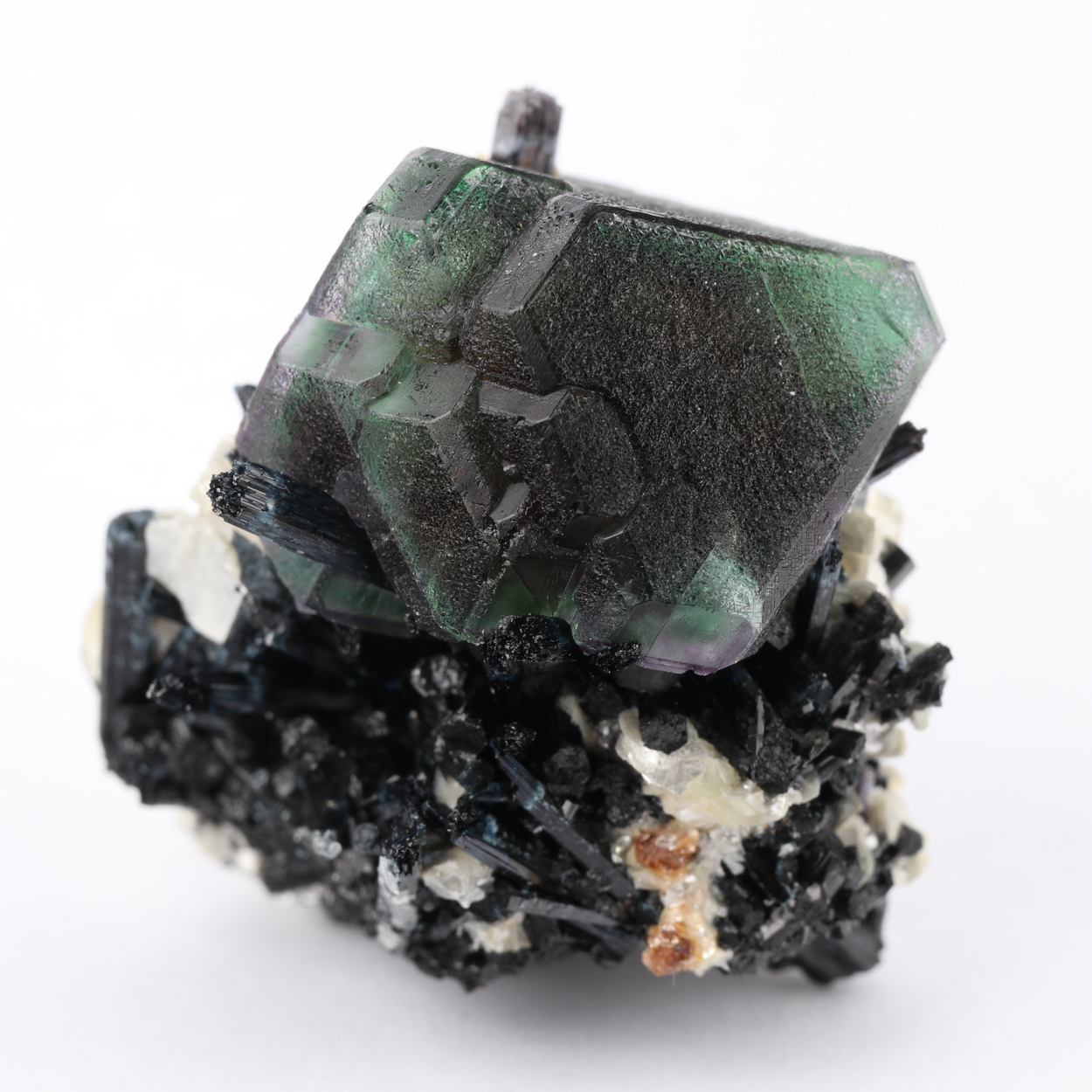 Fluorite On Schorl With Muscovite