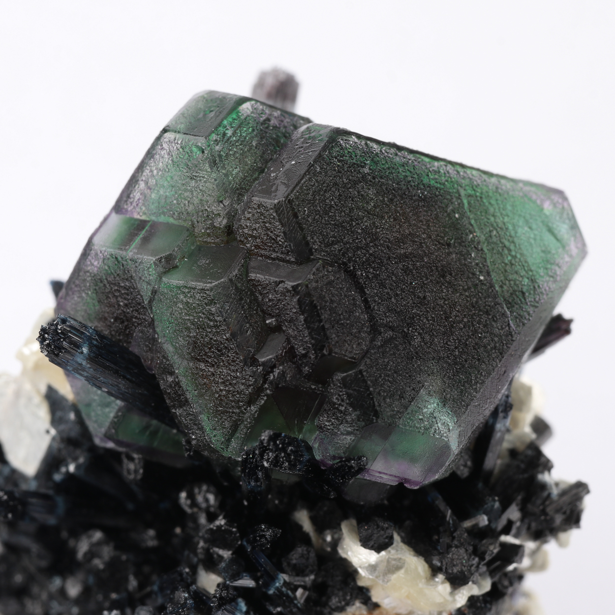 Fluorite On Schorl With Muscovite