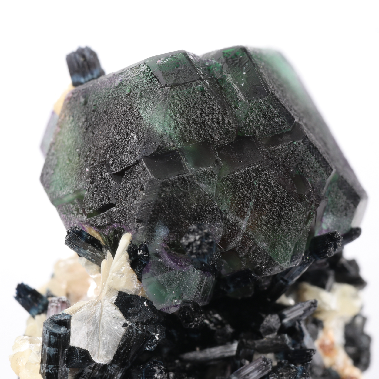 Fluorite On Schorl With Muscovite