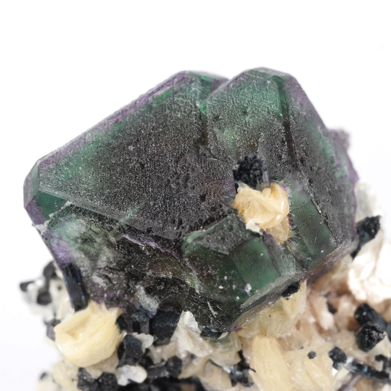 Fluorite On Schorl With Muscovite