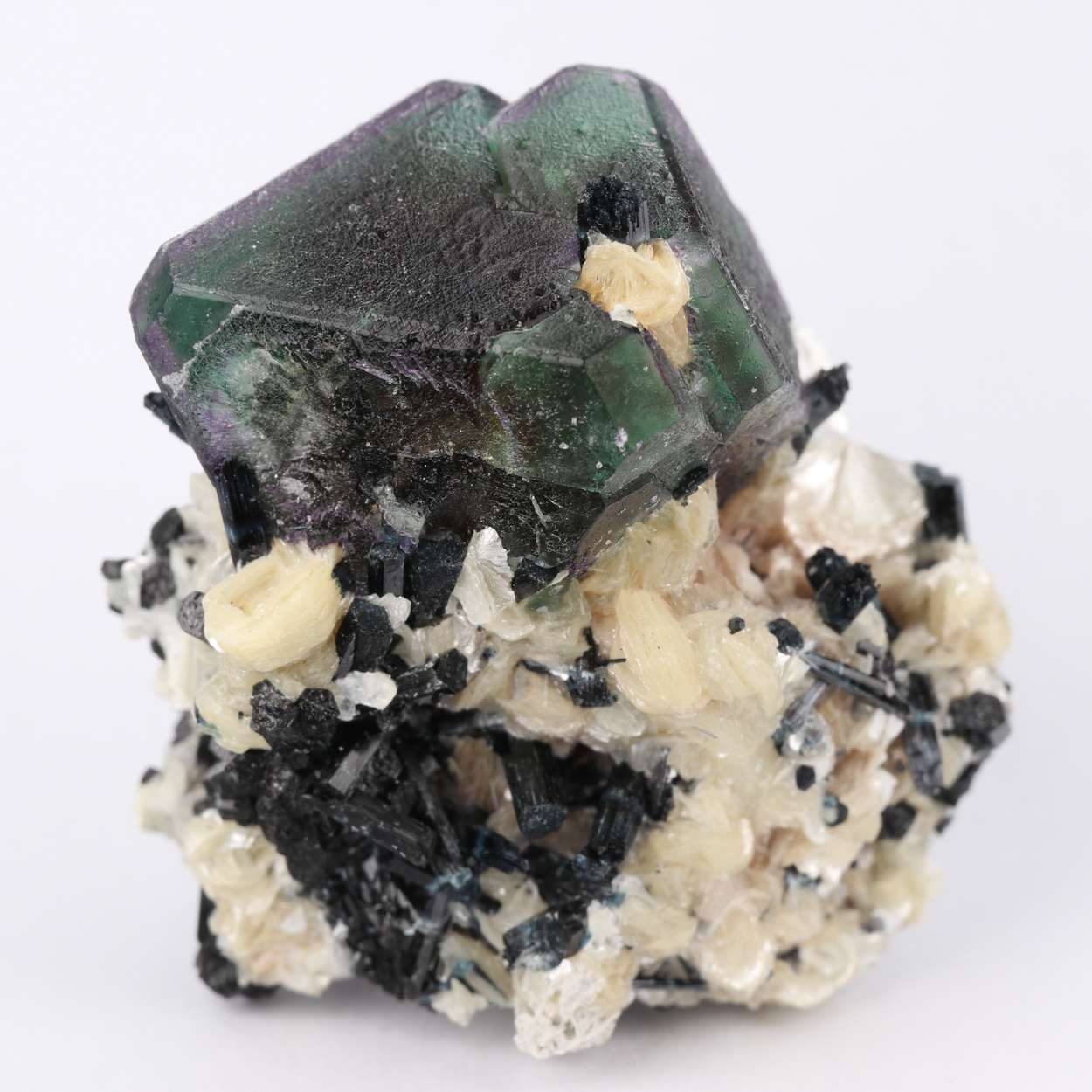 Fluorite On Schorl With Muscovite