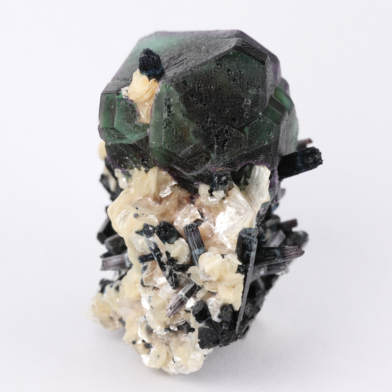 Fluorite On Schorl With Muscovite