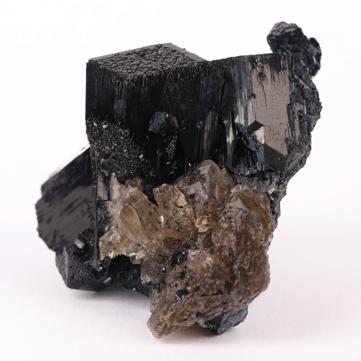 Smoky Quartz On Schorl