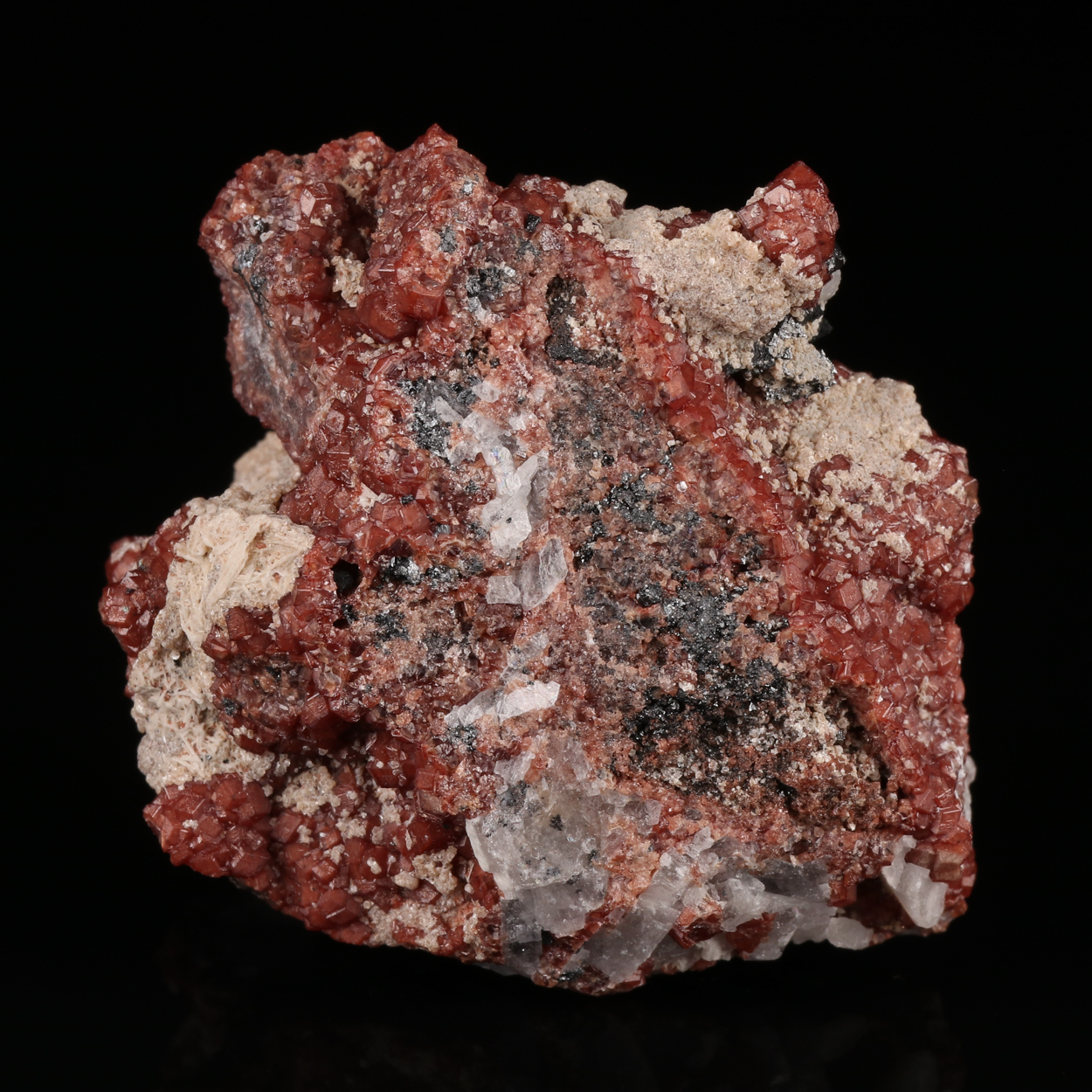 Baryte On Andradite With Hausmannite