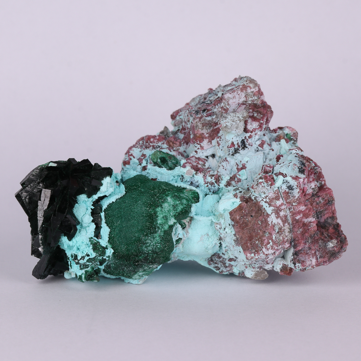 Chrysocolla On Malachite & Cobaltoan Calcite