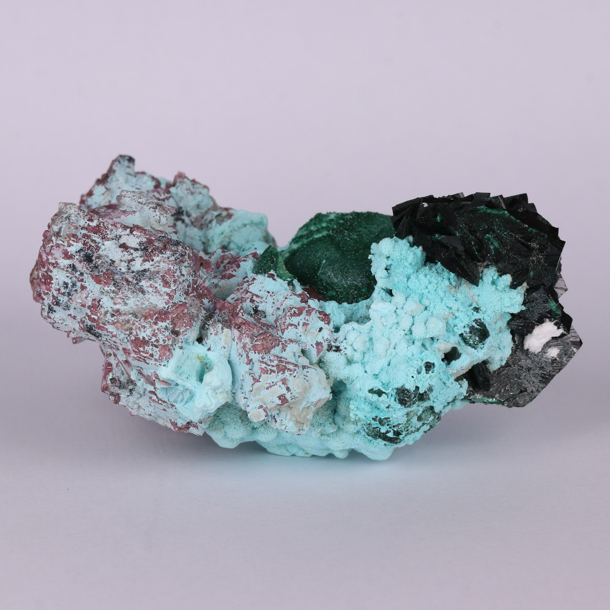Chrysocolla On Malachite & Cobaltoan Calcite