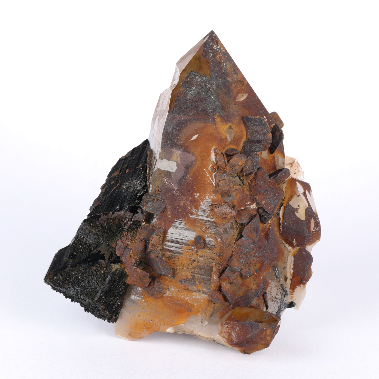Goethite Psm Siderite On Quartz With Schorl