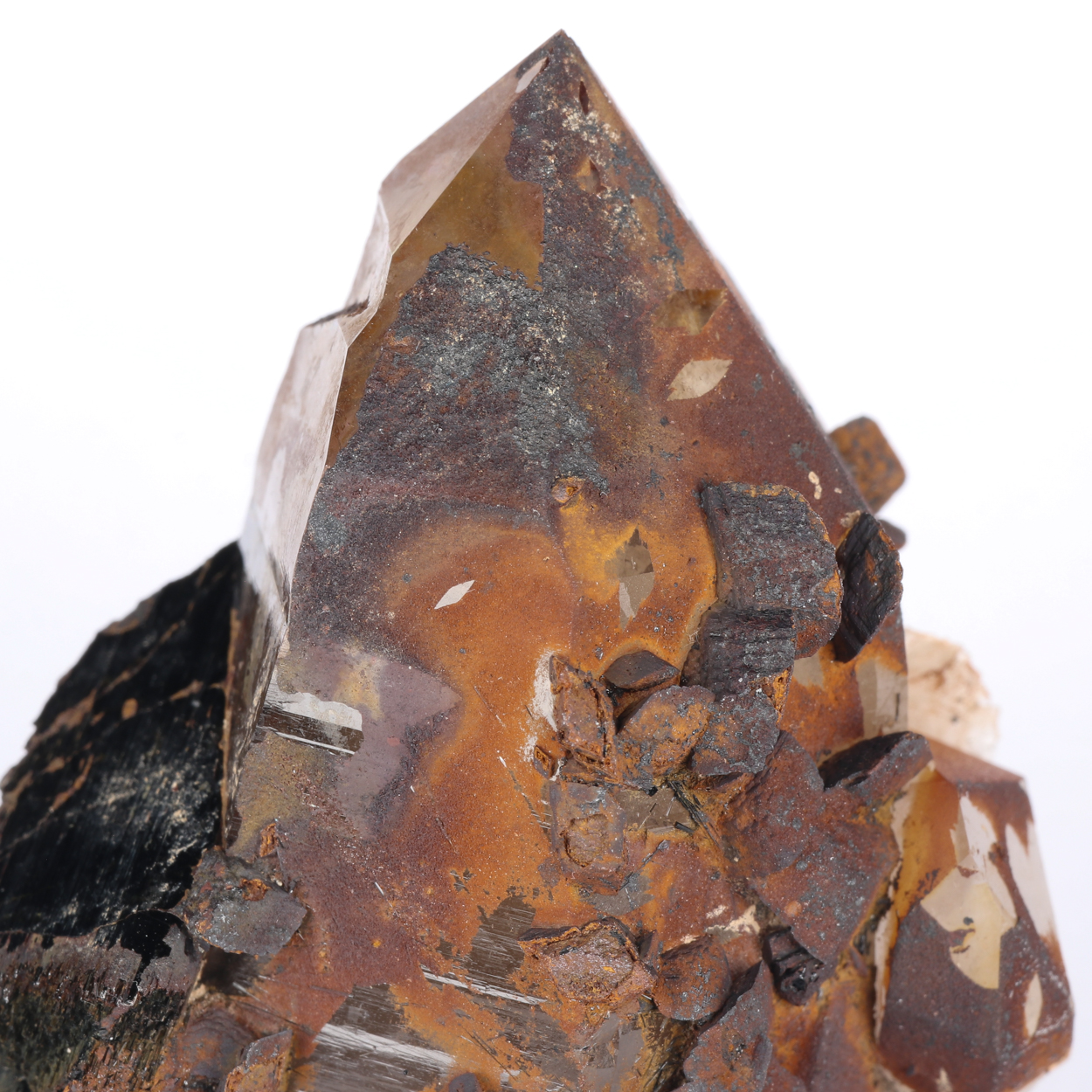 Goethite Psm Siderite On Quartz With Schorl