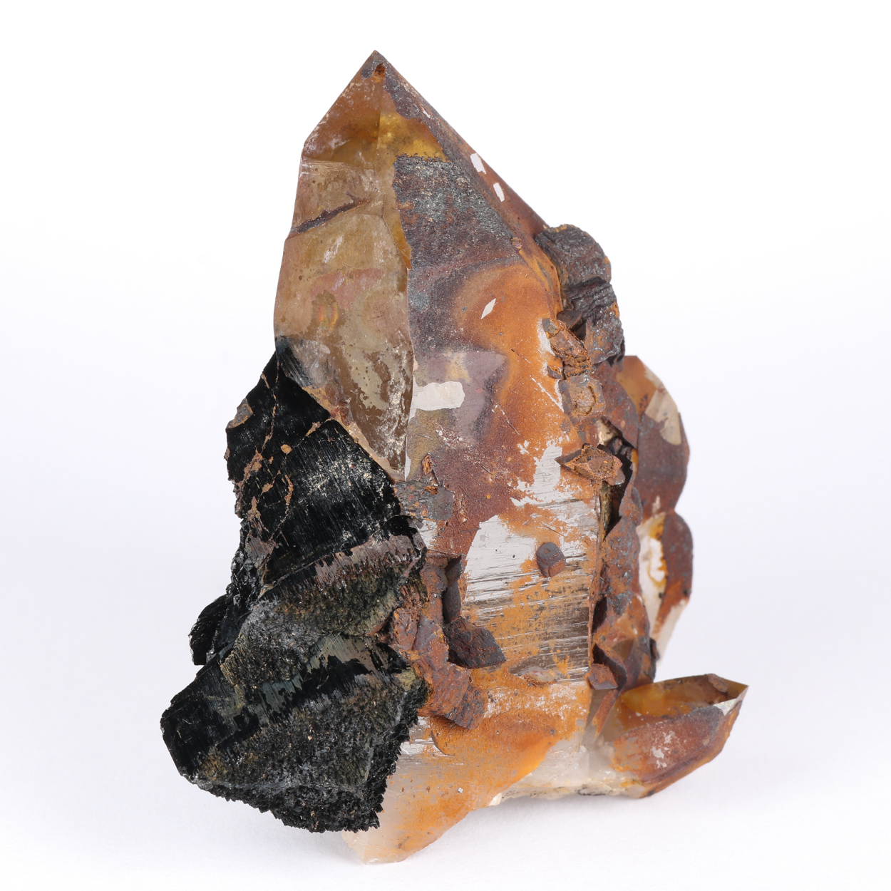 Goethite Psm Siderite On Quartz With Schorl