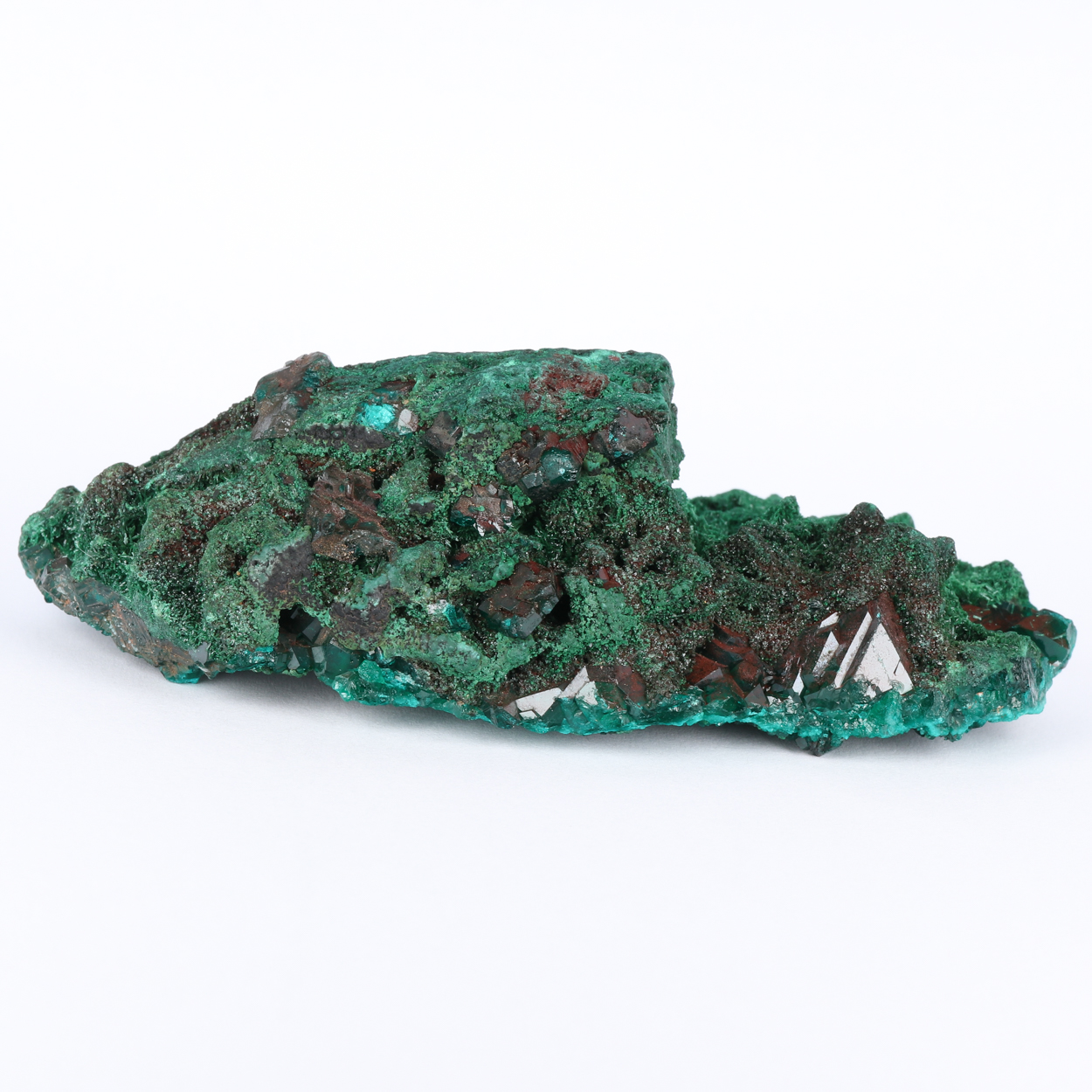 Malachite On Dioptase With Hematite