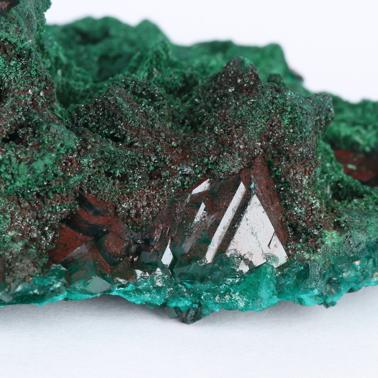 Malachite On Dioptase With Hematite