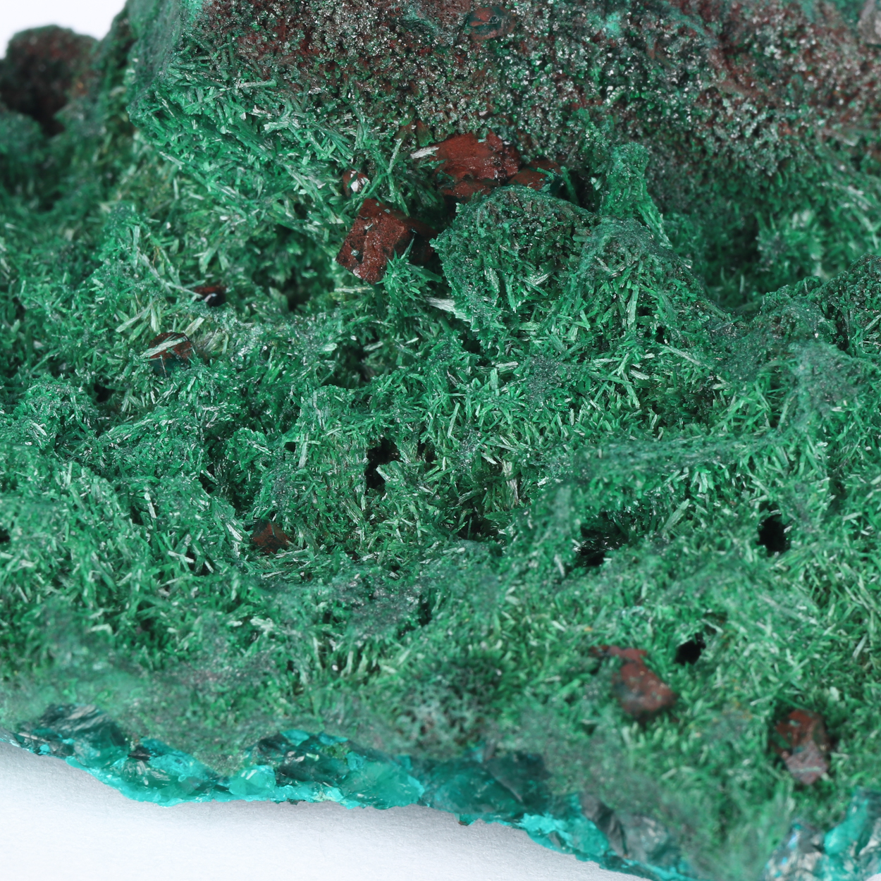 Malachite On Dioptase With Hematite