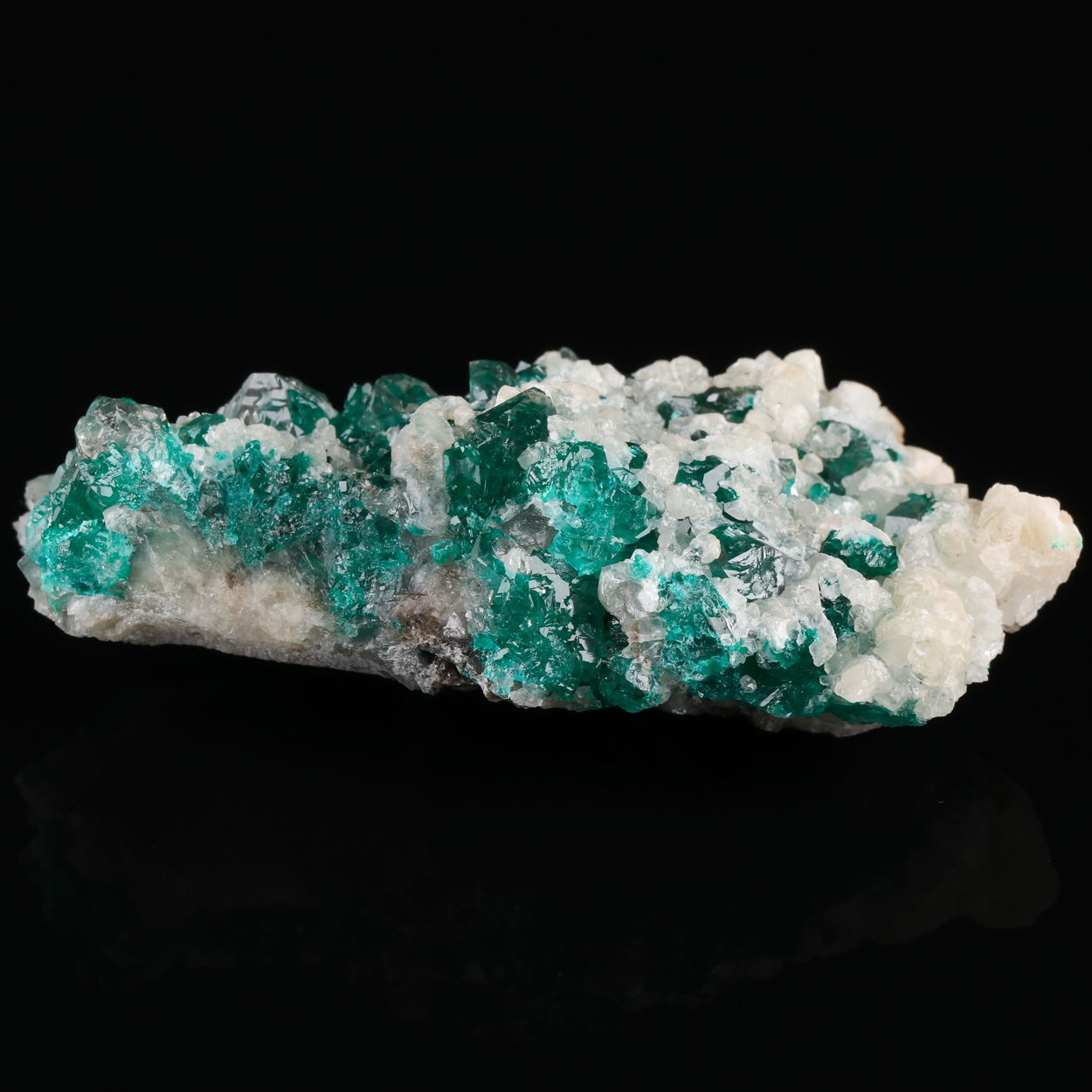 Calcite On Dioptase In Quartz