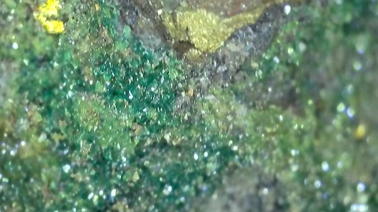 Zippeite With Andersonite On Uraninite & Pyrite