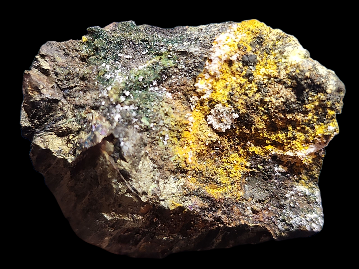 Zippeite With Andersonite On Uraninite & Pyrite