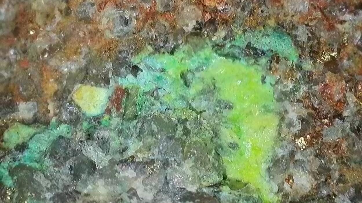 Andersonite On Uraninite In Sandstone With Pyrite