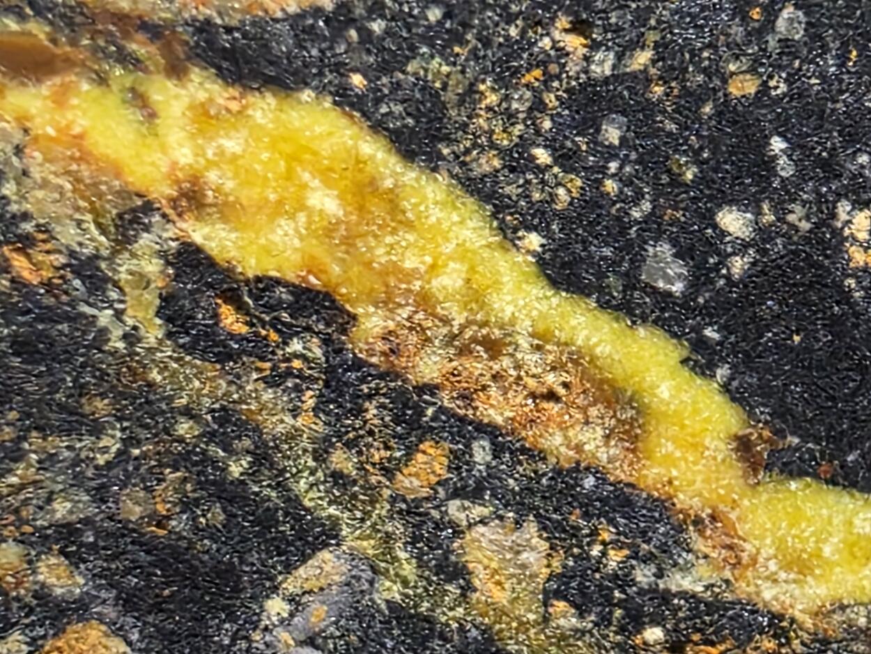 Uranophane With Gummite In Uraninite