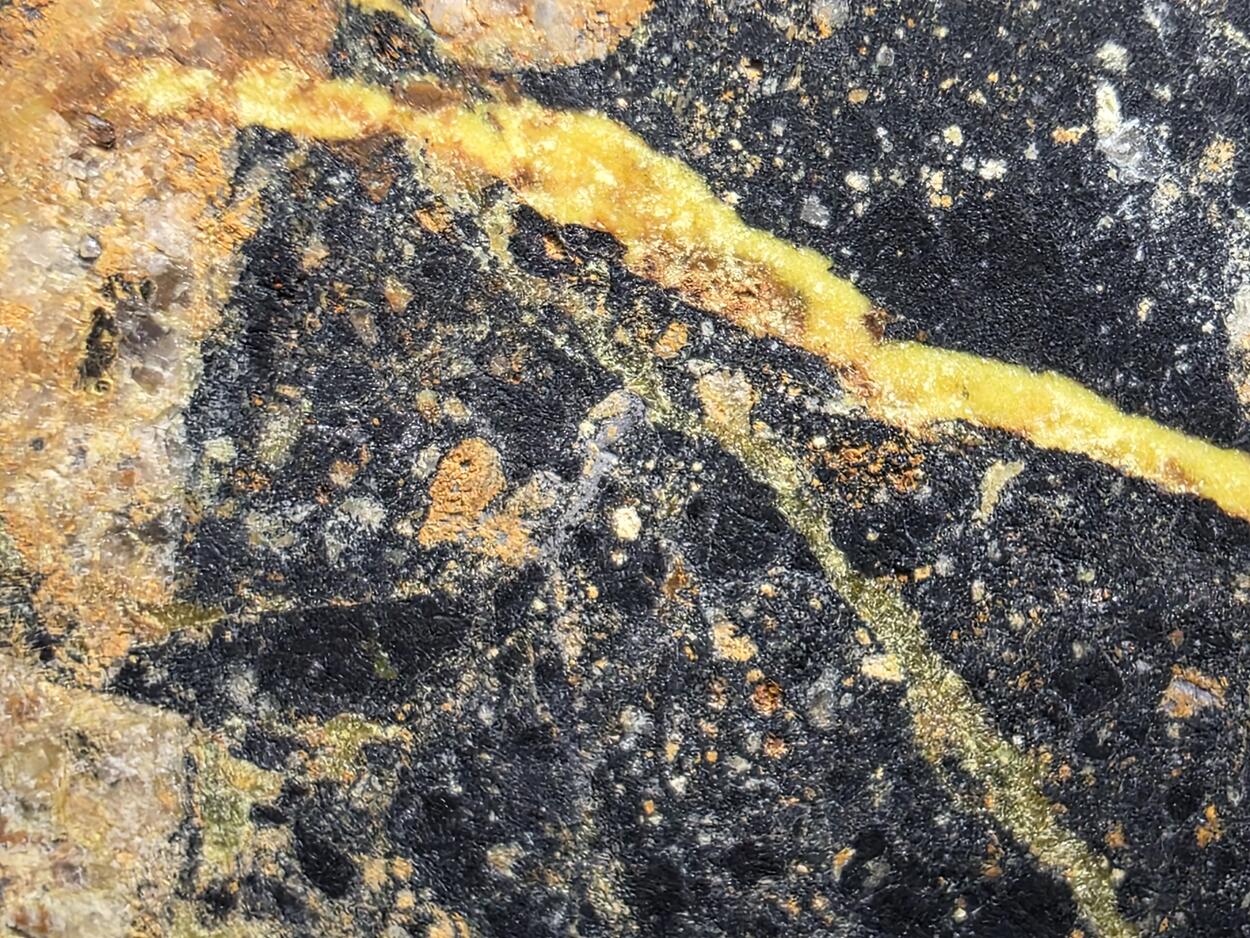 Uranophane With Gummite In Uraninite