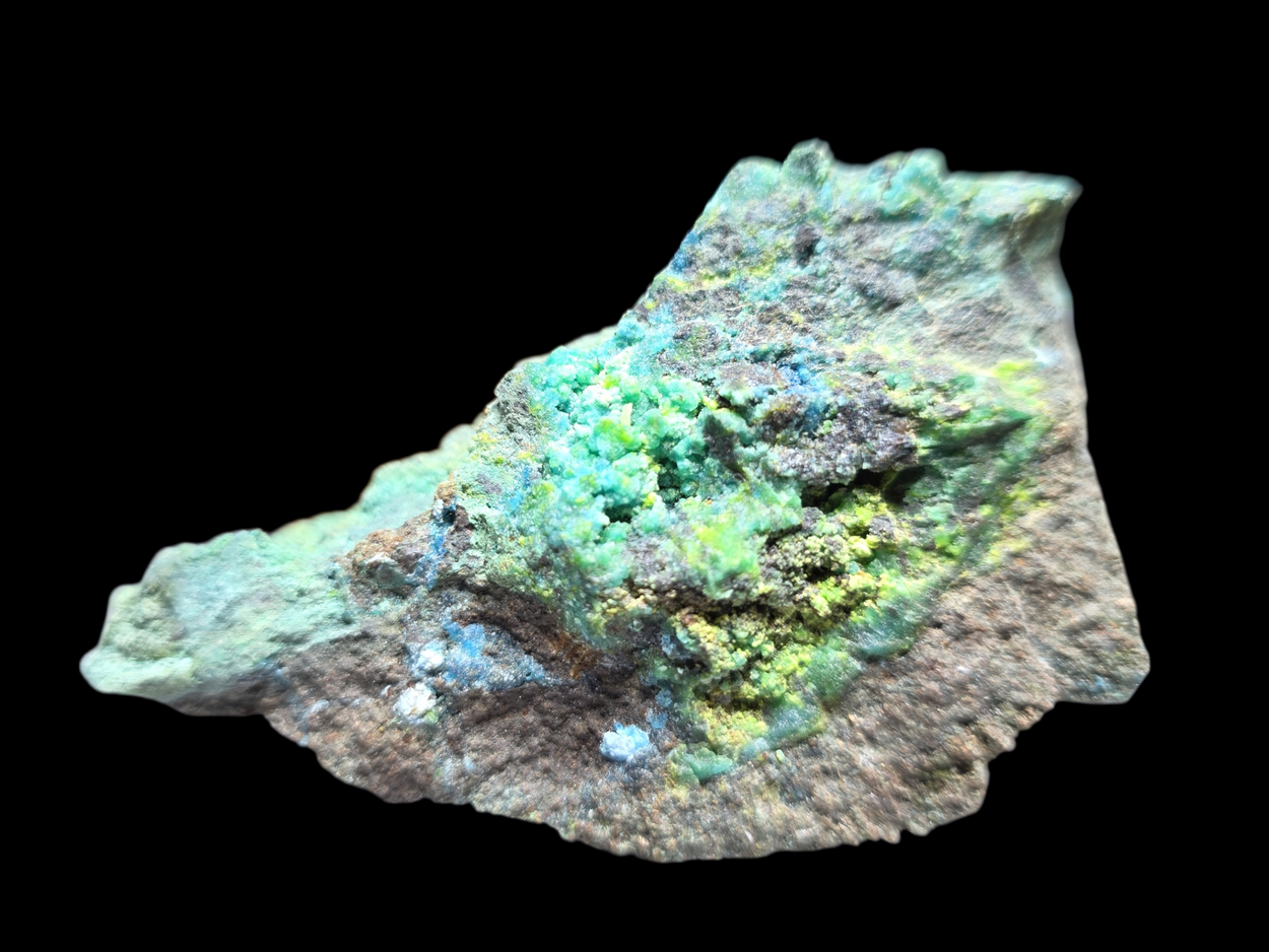 Johannite With Chalcanthite On Uraninite