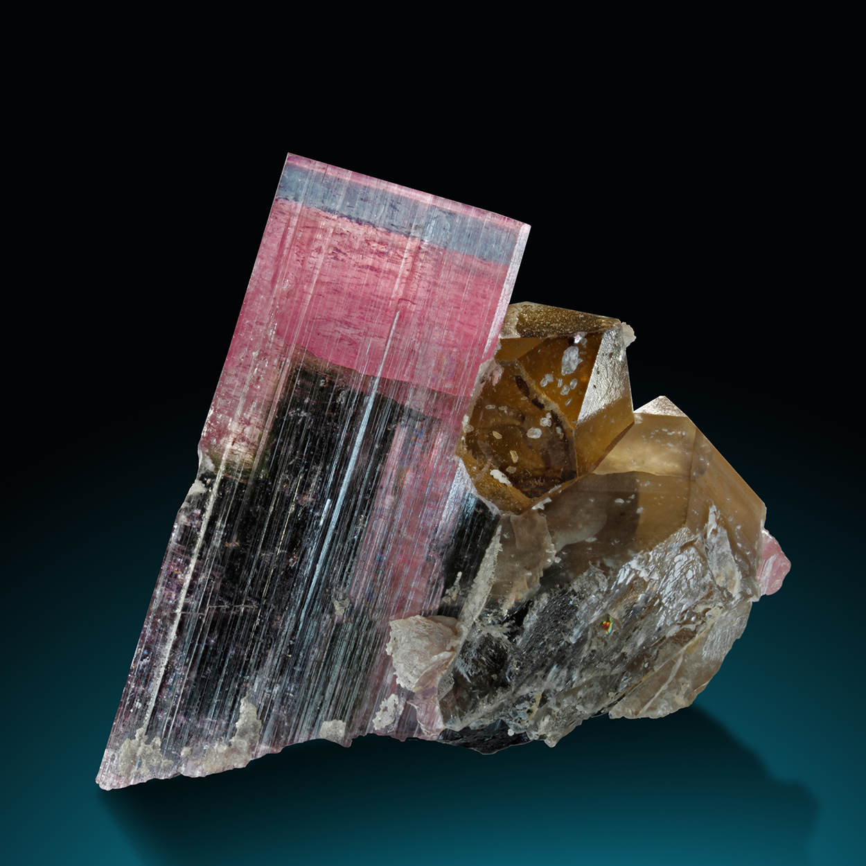 Tourmaline On Smoky Quartz