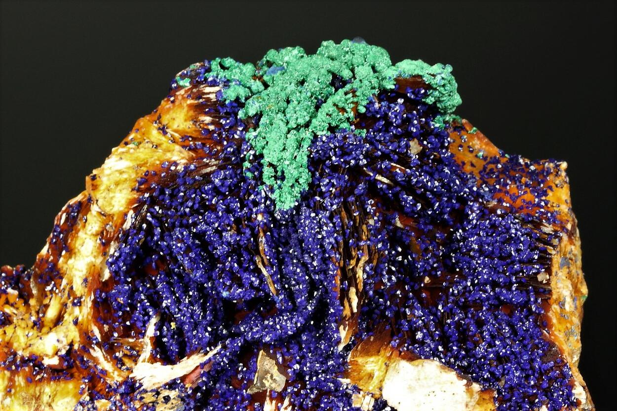 Azurite On Baryte & Fluorite