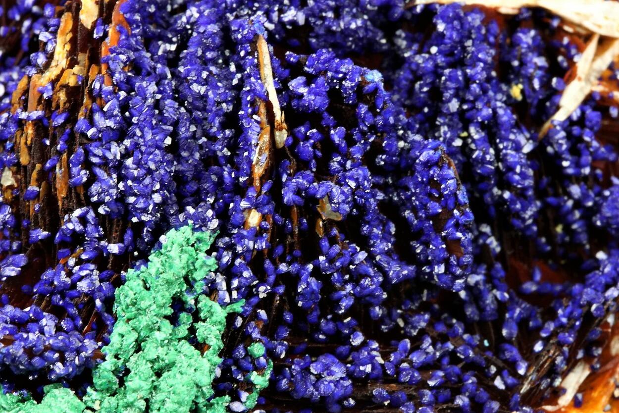 Azurite On Baryte & Fluorite