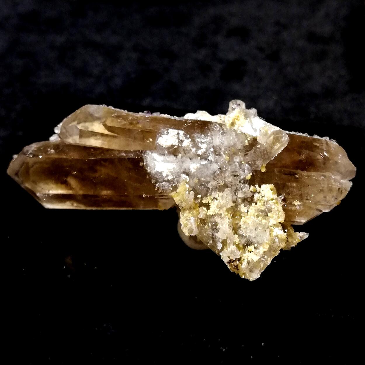 Bertrandite & Fluorite On Smoky Quartz