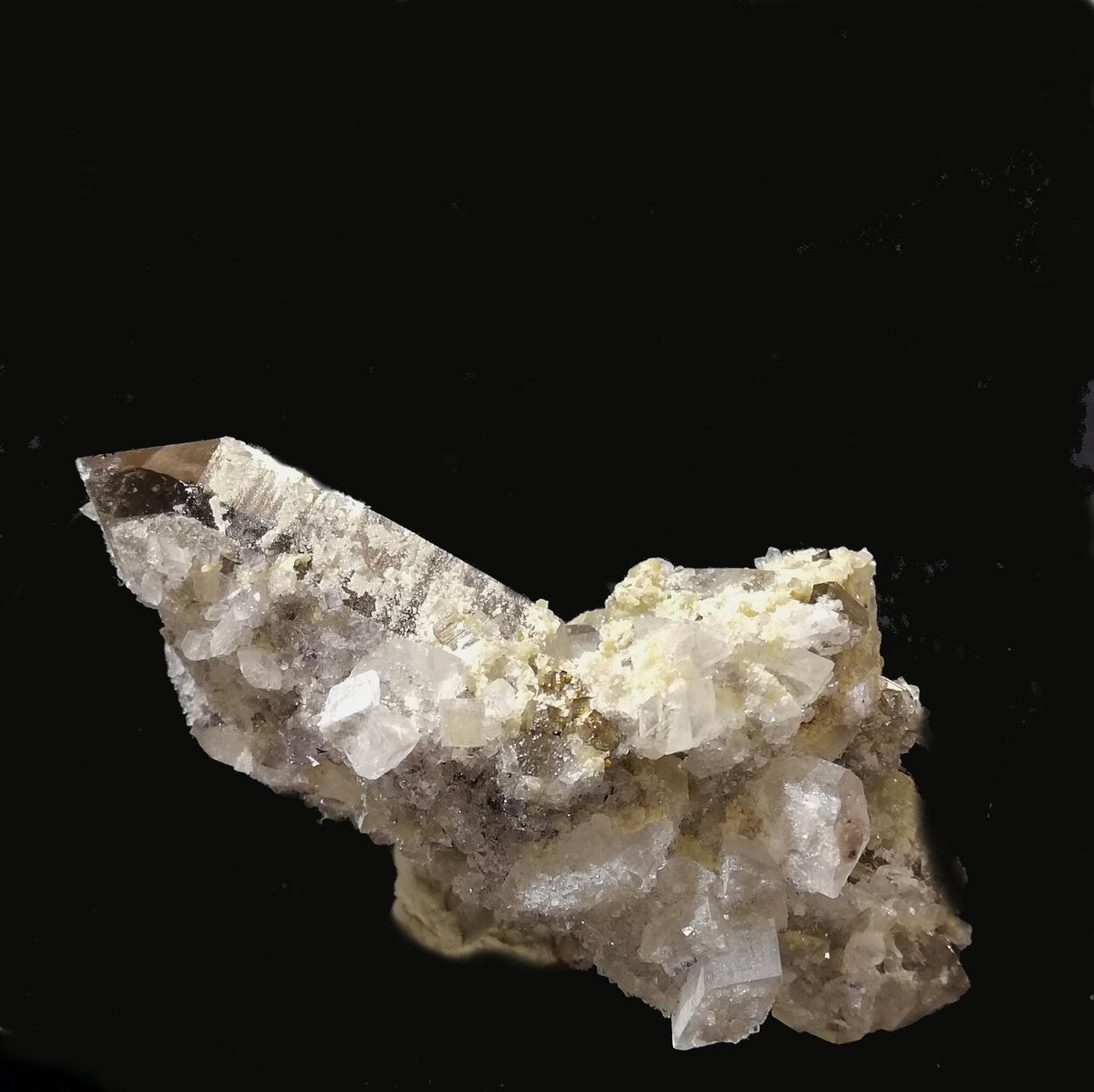 Bertrandite & Fluorite On Smoky Quartz