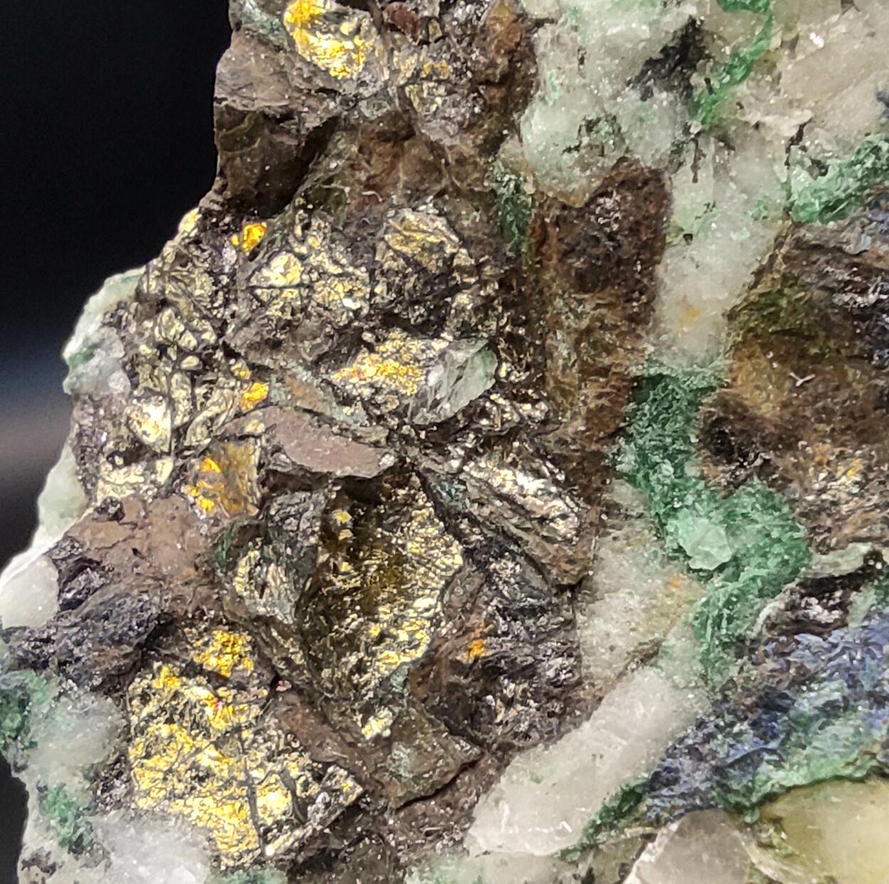 Chalcopyrite & Azurite On Quartz