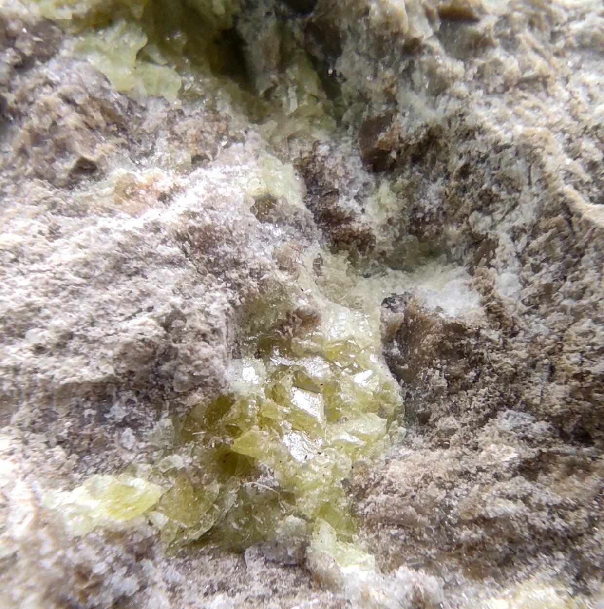 Native Sulphur On Calcite